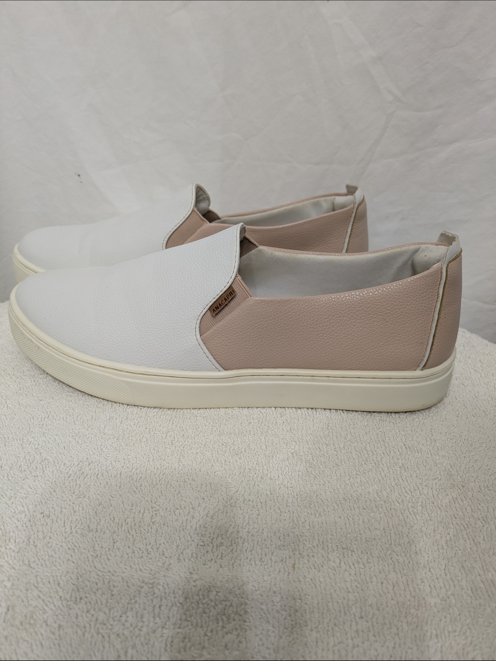 Anacapri White & Blush Pink Platform Slip On Sneakers Size 39 BR 41 EUR